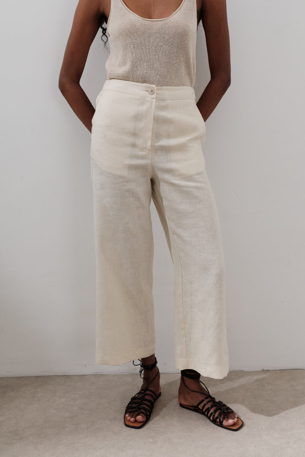 Linen wide-leg trousers