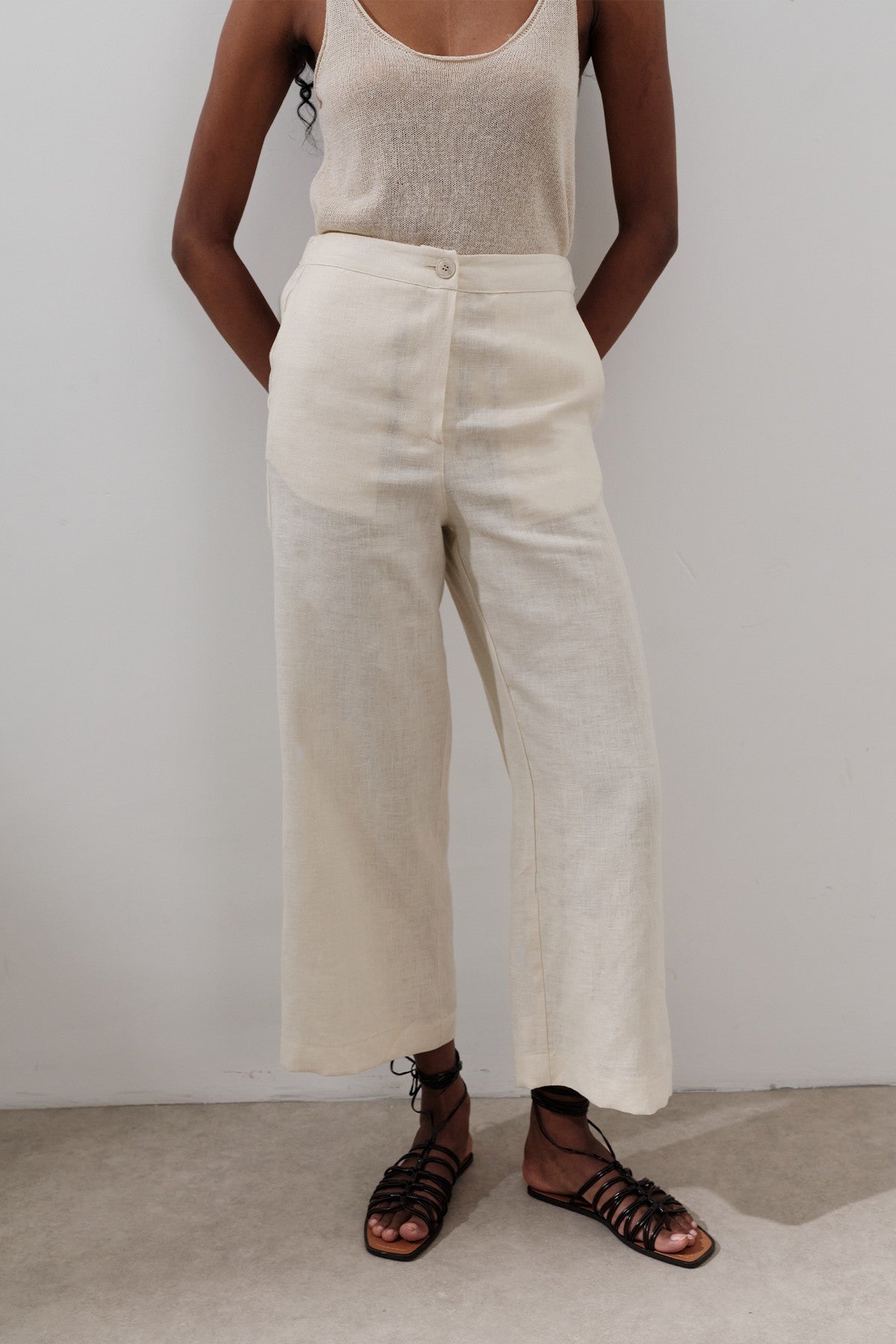 Linen wide-leg trousers