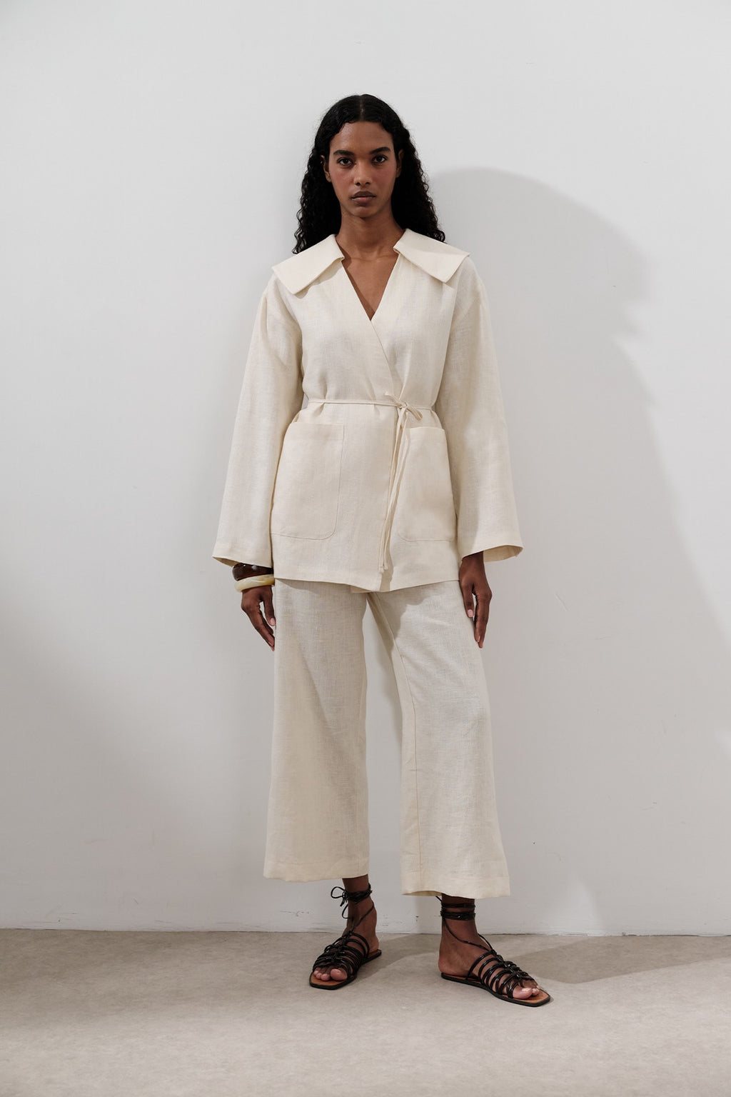 Linen wide-leg trousers