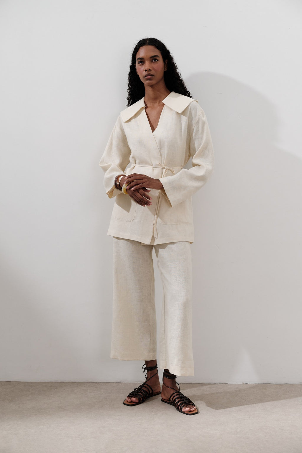 Linen wide-collar jacket