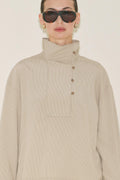 Wide Collar Striped Blouse - Beige