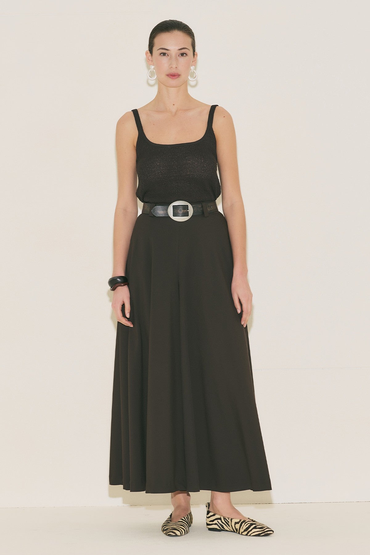Wide Leg Skirt Trousers - Dark Brown