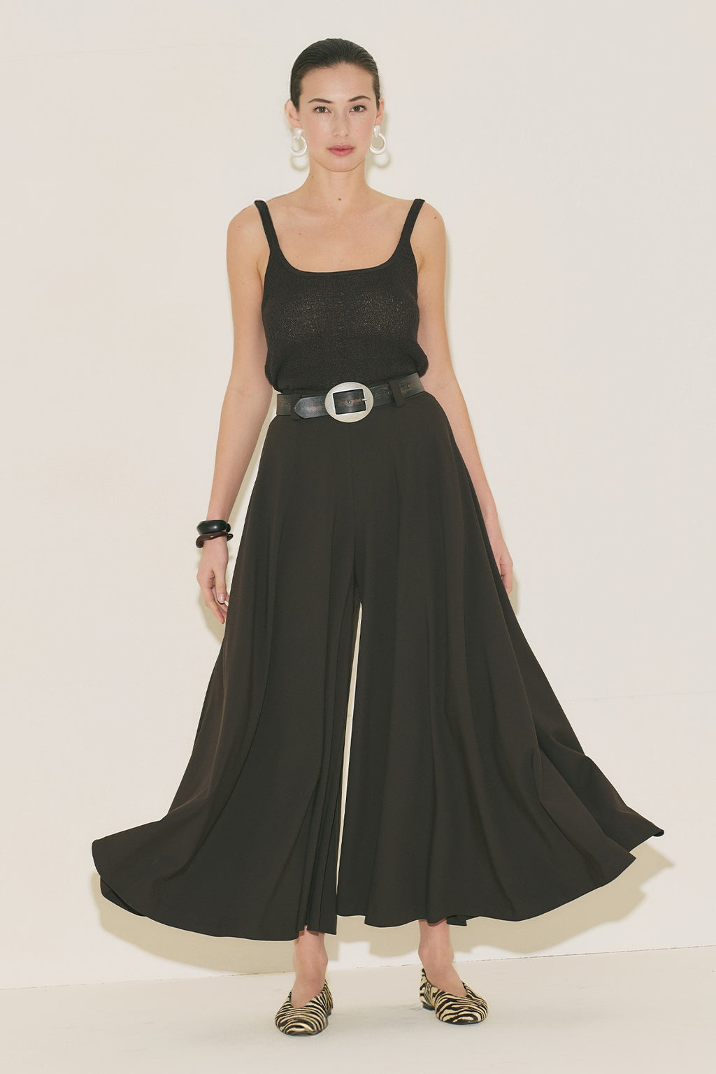 Wide Leg Skirt Trousers - Dark Brown