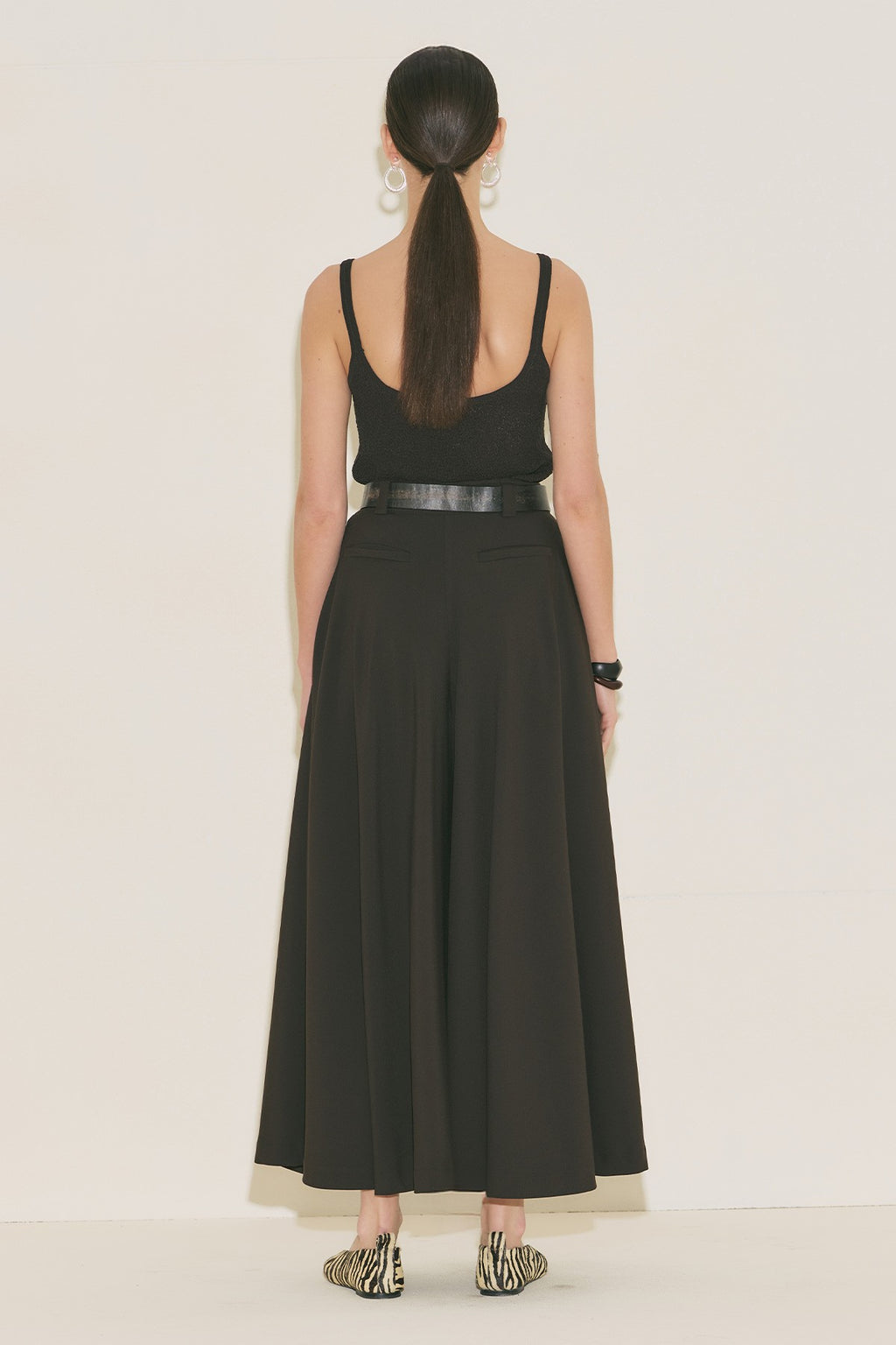 Wide Leg Skirt Trousers - Dark Brown