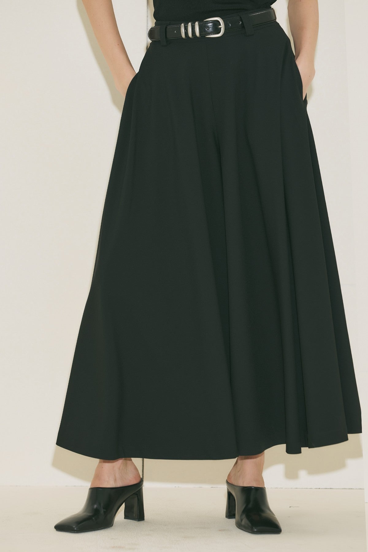 Wide Leg Skirt Trousers - Black