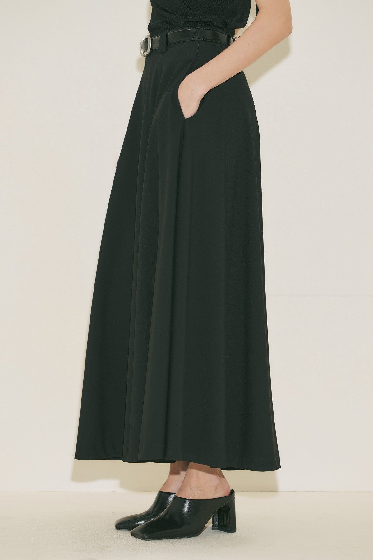 Wide Leg Skirt Trousers - Black