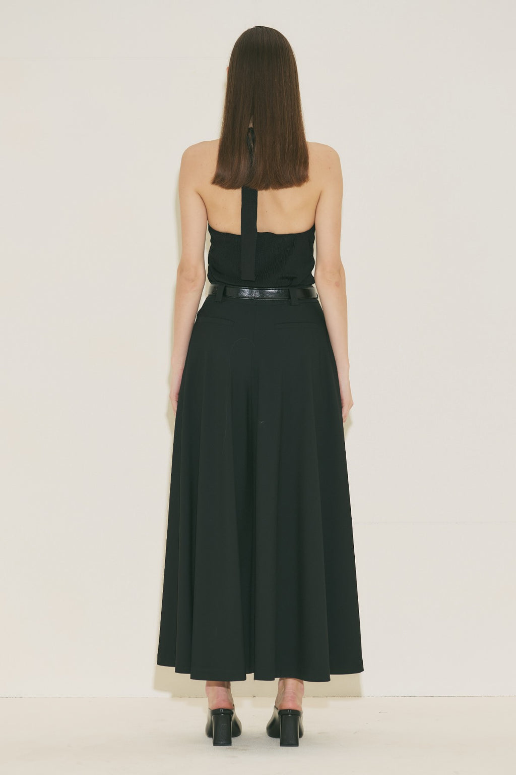 Wide Leg Skirt Trousers - Black