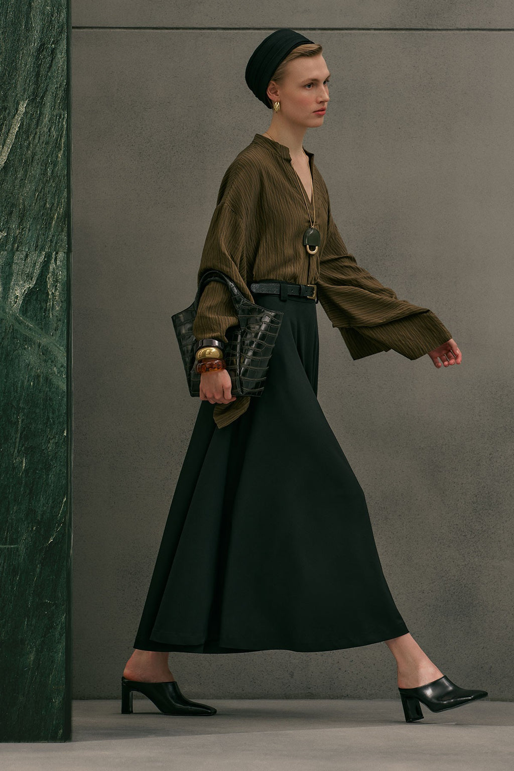 Wide Leg Skirt Trousers - Black