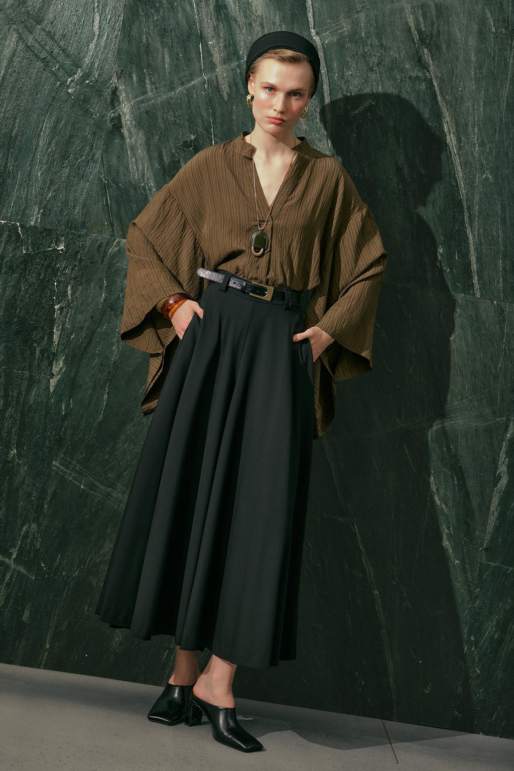 Wide Leg Skirt Trousers - Black