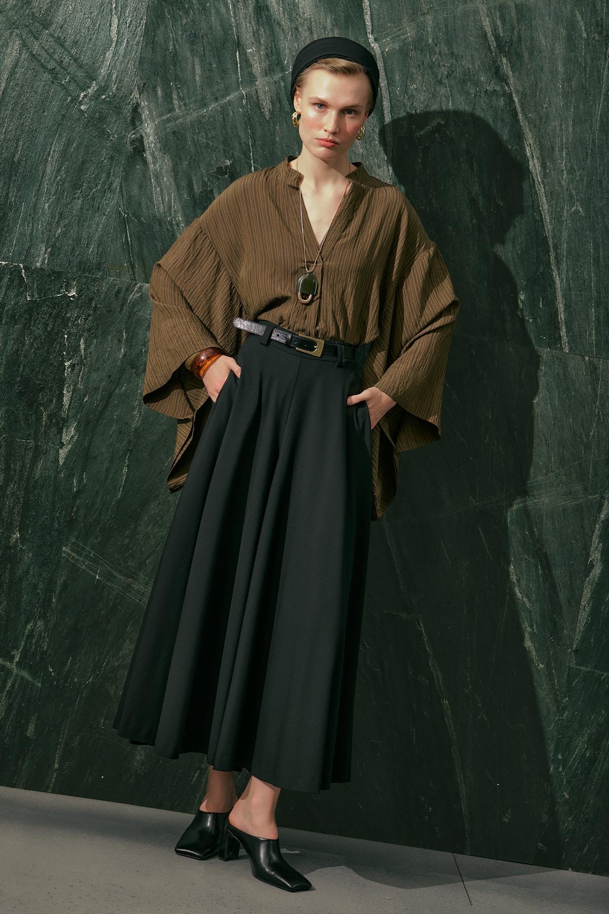 Wide Leg Skirt Trousers - Black